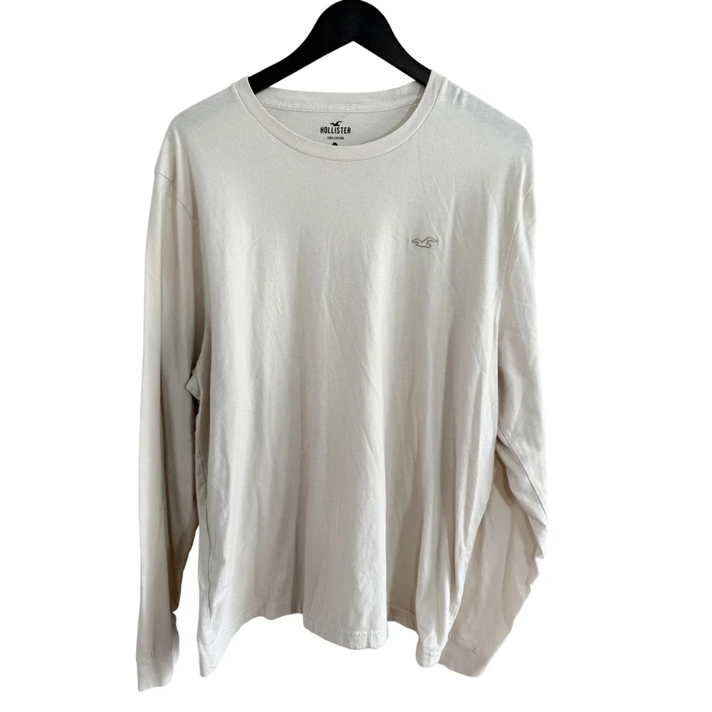 Hollister Long Sleeve Tee Shirt Size XXL Cream Off White Casual EUC